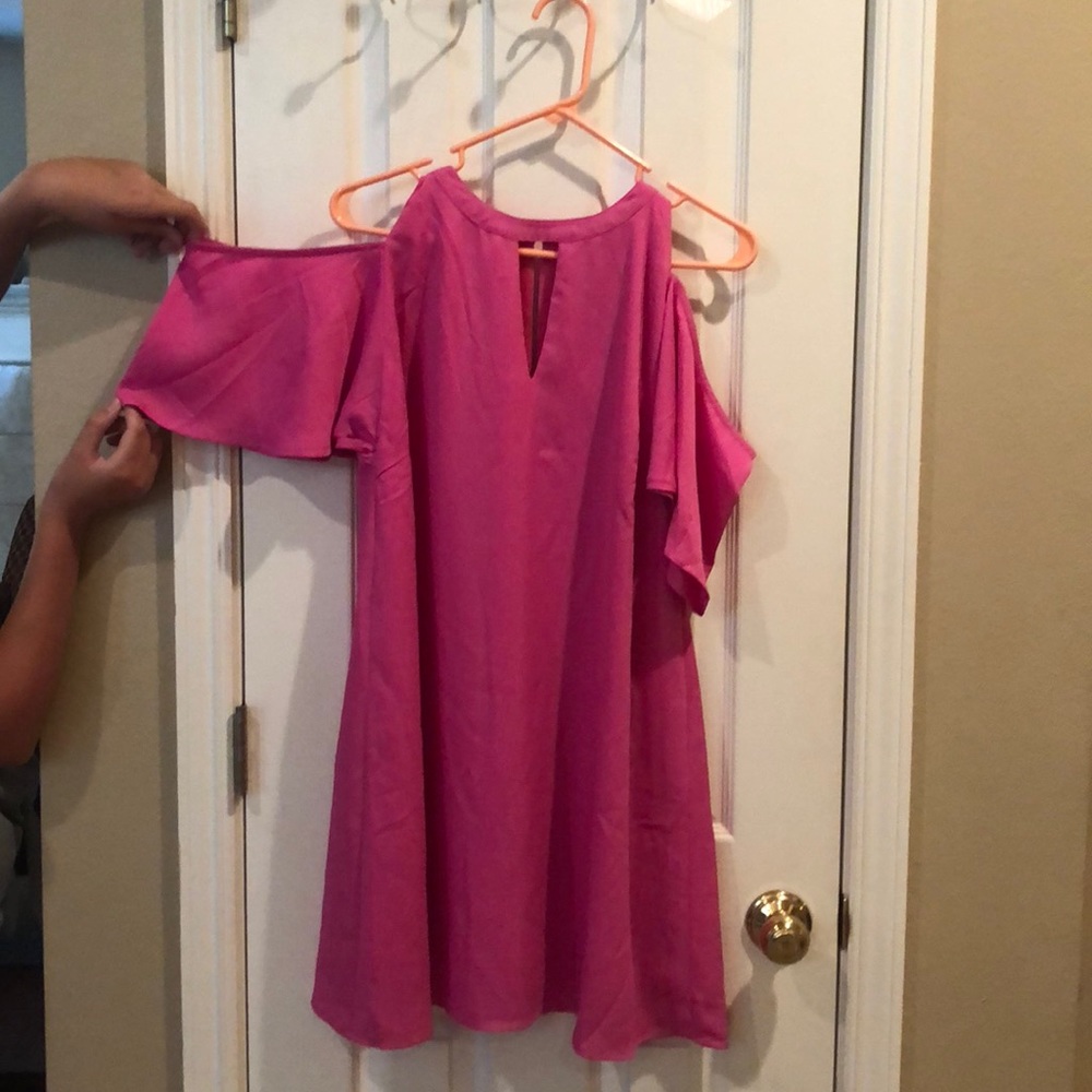 pink key hole cold shoulder dress